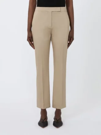 Slim-fit bukser i bomuldssatin, khaki