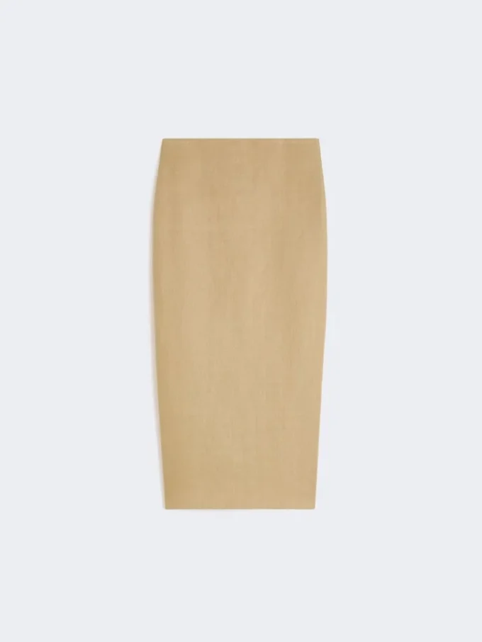 Slim-fit nederdel i linnedtwill, kamel Slim-fit nederdel i linnedtwill, kamel