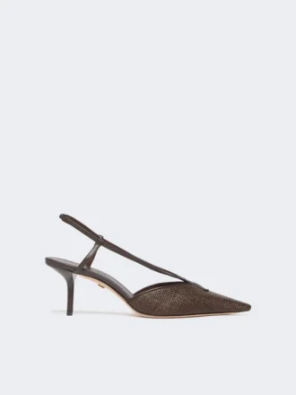 Slingbacks i raffia-look-canvas, mørkebrune