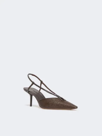 Slingbacks i raffia-look-canvas, mørkebrune