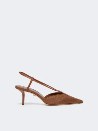 Slingbacks i raffia-look-canvas, ravbrun