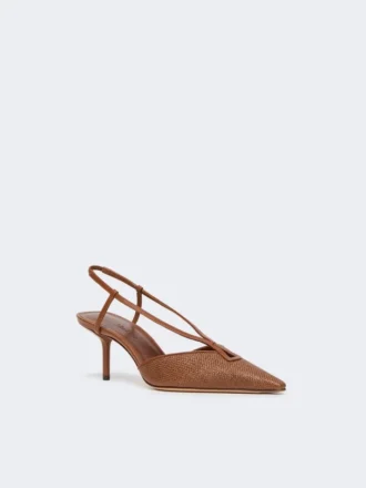 Slingbacks i raffia-look-canvas, ravbrun