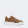 Sneakers i ruskind og teddy-stof, hasselnøddebrun Sneakers i ruskind og teddy-stof, hasselnøddebrun