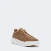 Sneakers i ruskind og teddy-stof, hasselnøddebrun Sneakers i ruskind og teddy-stof, hasselnøddebrun