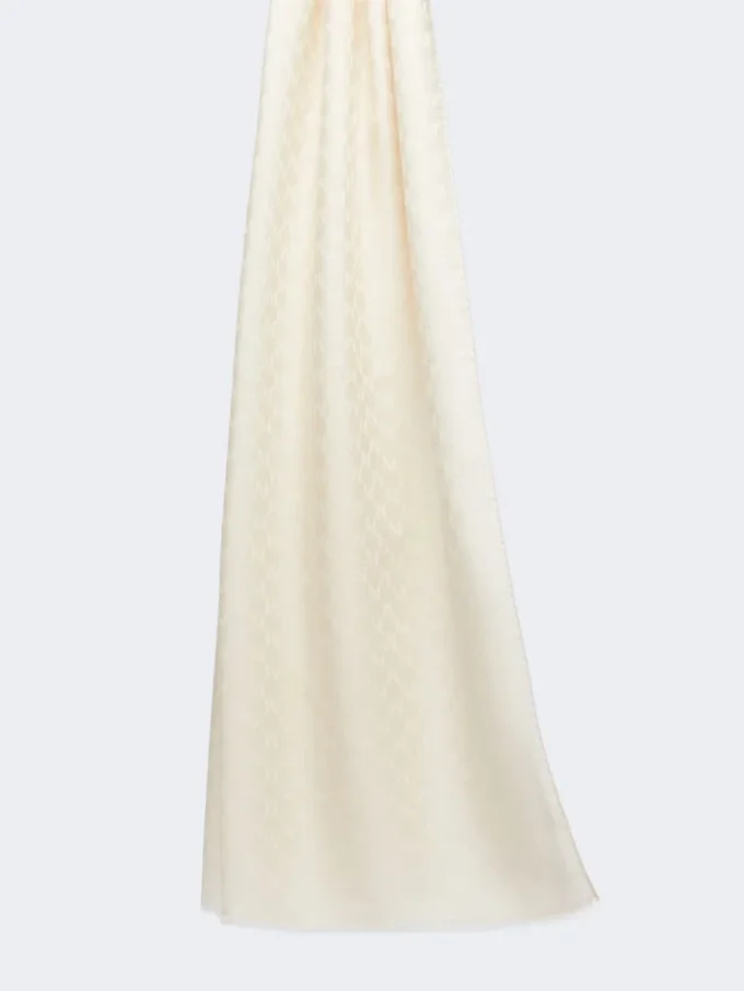 Stola i jacquard af uld, bomuld og silke, elfenben Stola i jacquard af uld, bomuld og silke, elfenben