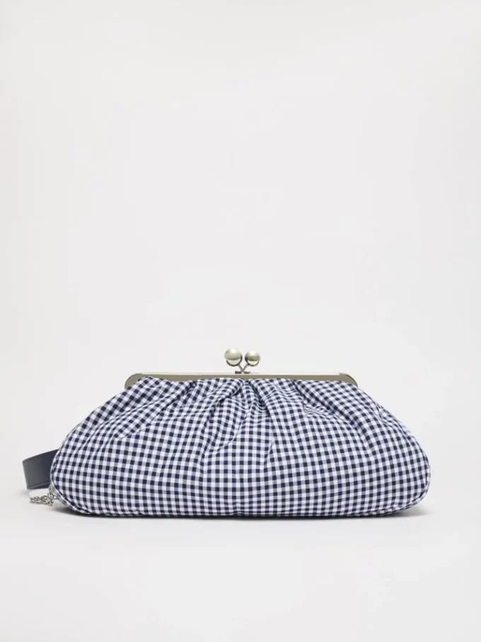 Stor pasticcino-taske i bomuldsgingham, ultramarin