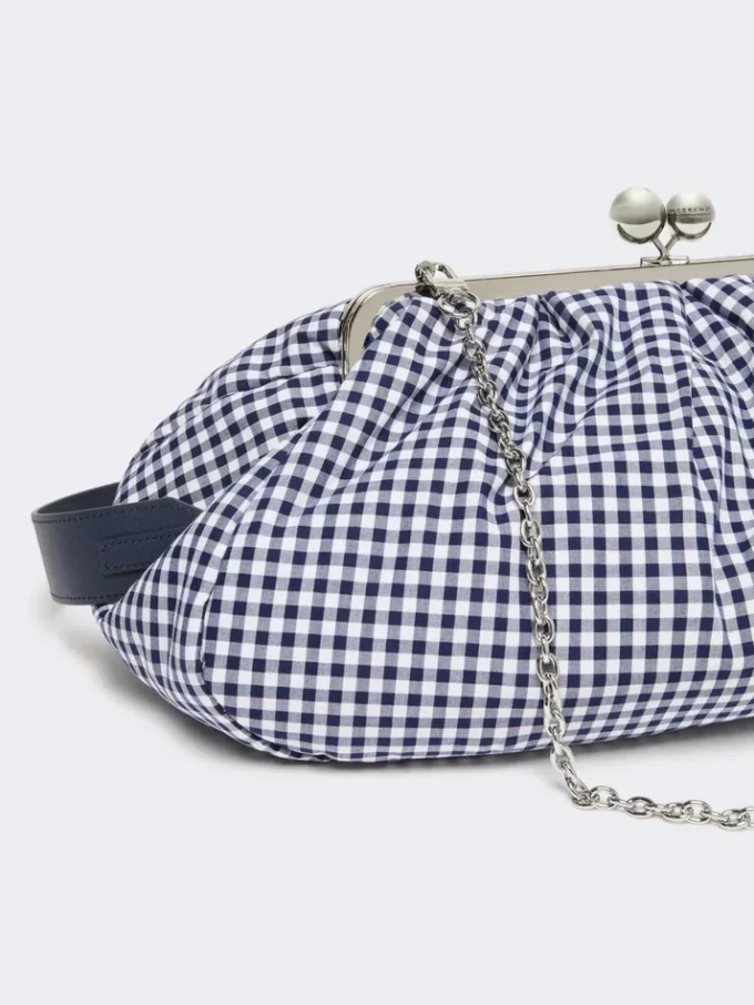 Stor pasticcino-taske i bomuldsgingham, ultramarin