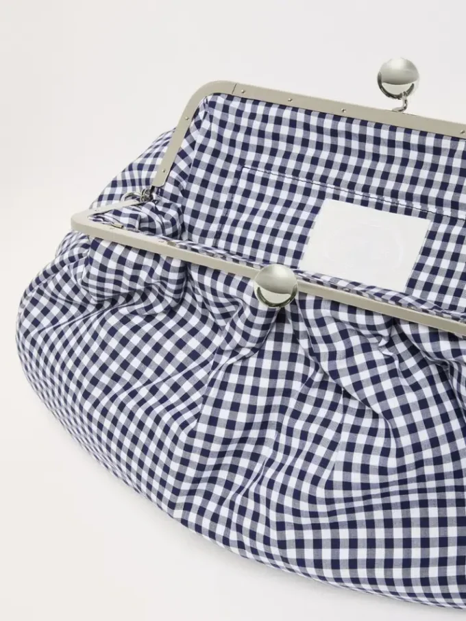 Stor pasticcino-taske i bomuldsgingham, ultramarin