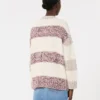 Stribet cardigan i uld og bomuld, sand Stribet cardigan i uld og bomuld, sand