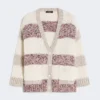Stribet cardigan i uld og bomuld, sand Stribet cardigan i uld og bomuld, sand