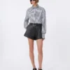 Stribet, kort poplin-skjorte, sort Stribet, kort poplin-skjorte, sort