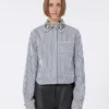 Stribet, kort poplin-skjorte, sort Stribet, kort poplin-skjorte, sort