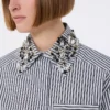 Stribet, kort poplin-skjorte, sort Stribet, kort poplin-skjorte, sort