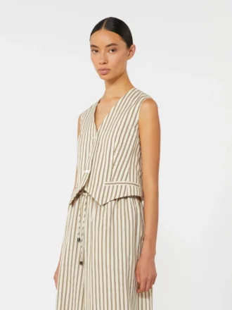 Stribet vest i bomuld og silke, beige