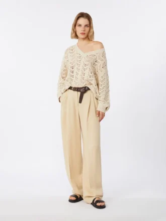 Sweater i bomuldsgarn og pailletter, beige