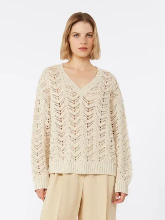 Sweater i bomuldsgarn og pailletter, beige