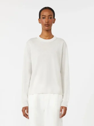 Sweater i hørgarn med rund hals, mælkehvid