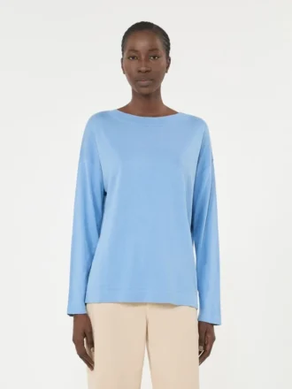 Sweater i silke- og bomuldsgarn, lyseblå