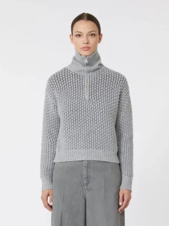 Sweater i uld, kashmir og lurex, lysegrå