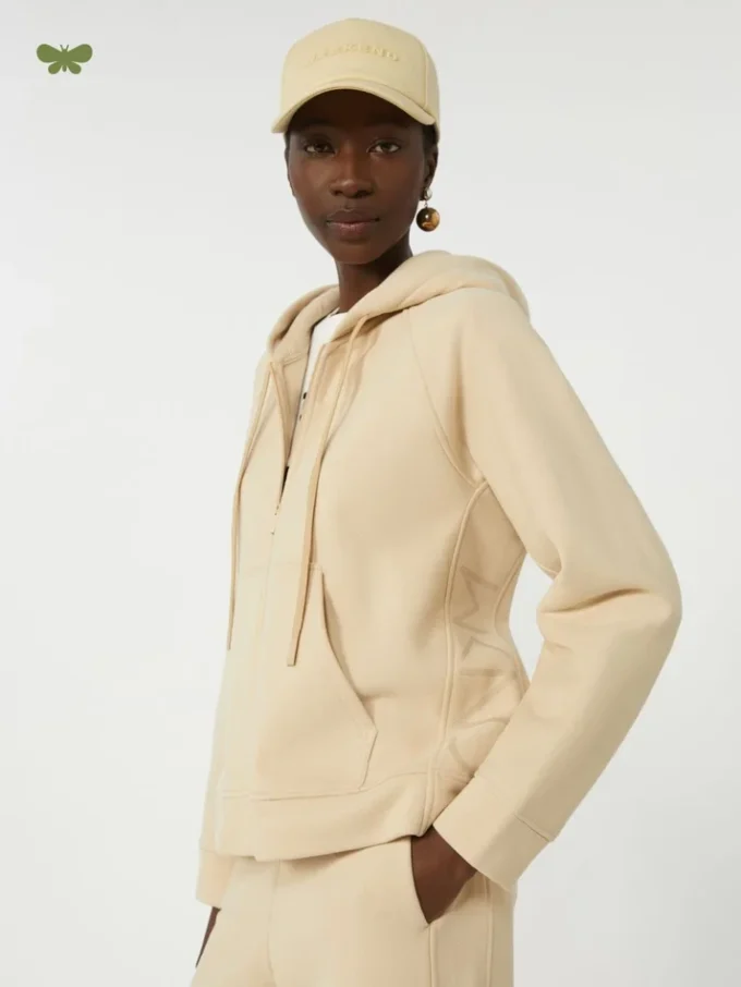 Sweatshirt i bomuld med lynlås, sand Sweatshirt i bomuld med lynlås, sand