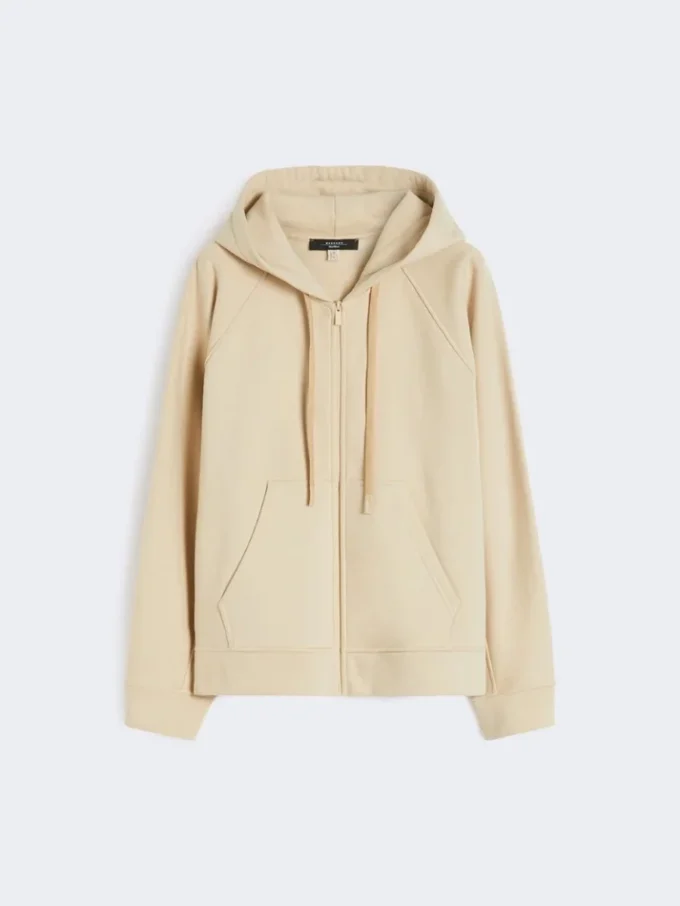 Sweatshirt i bomuld med lynlås, sand Sweatshirt i bomuld med lynlås, sand