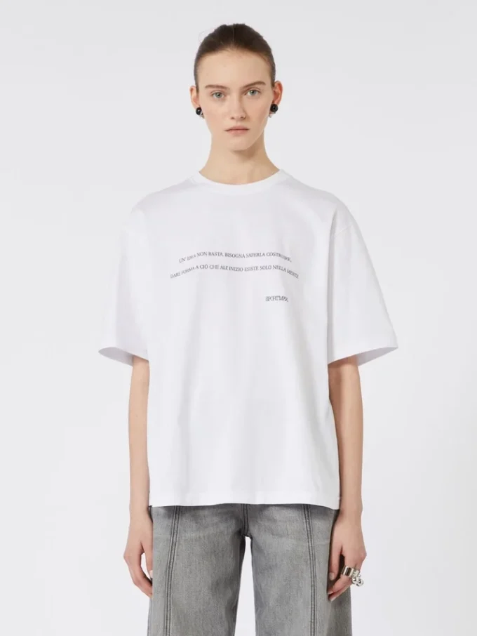 T-shirt i bomuld med print, optisk hvid T-shirt i bomuld med print, optisk hvid