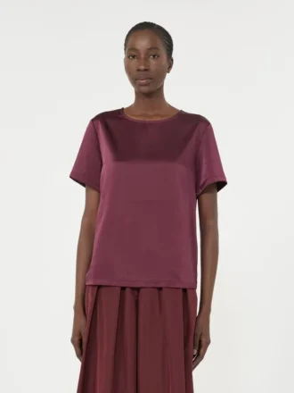T-shirt i satin og jersey, bordeaux