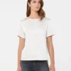 T-shirt i satin og jersey, ecru T-shirt i satin og jersey, ecru