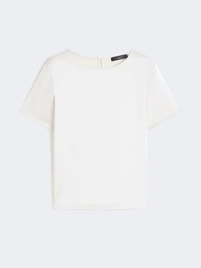 T-shirt i satin og jersey, ecru T-shirt i satin og jersey, ecru