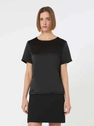 T-shirt i satin og jersey, sort T-shirt i satin og jersey, sort