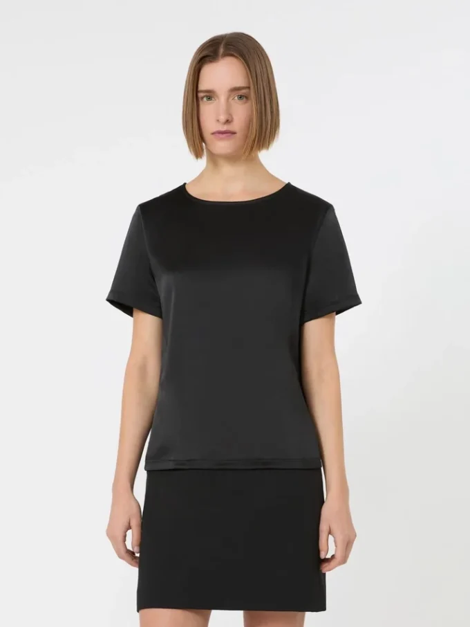 T-shirt i satin og jersey, sort T-shirt i satin og jersey, sort