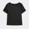 T-shirt i satin og jersey, sort T-shirt i satin og jersey, sort