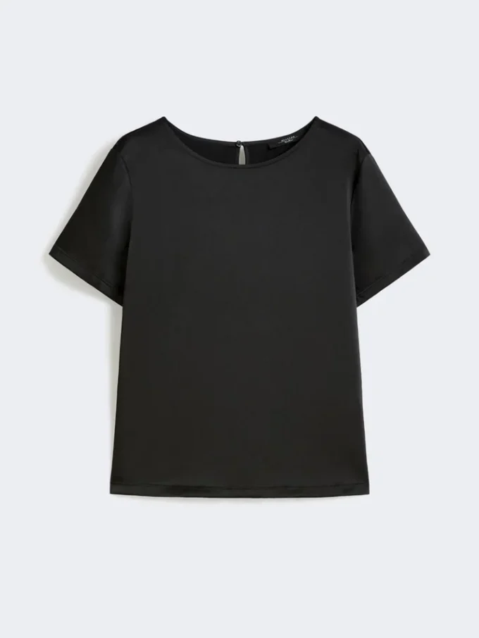 T-shirt i satin og jersey, sort T-shirt i satin og jersey, sort