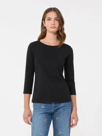 T-shirt i stretchbomuld, sort T-shirt i stretchbomuld, sort
