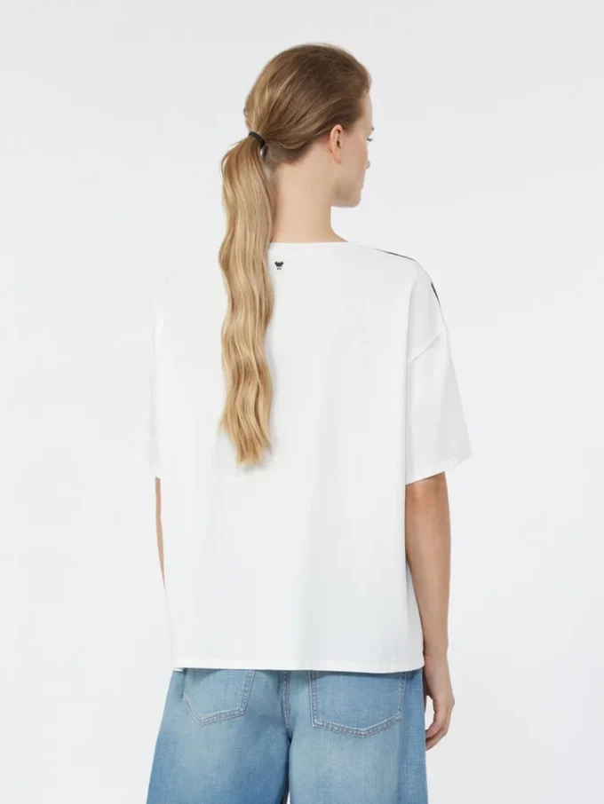 T-shirt i trykt silke og stretchbomuldsjersey, flerfarvet