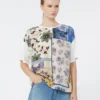 T-shirt i trykt silke og stretchbomuldsjersey, flerfarvet