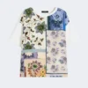 T-shirt i trykt silke og stretchbomuldsjersey, flerfarvet