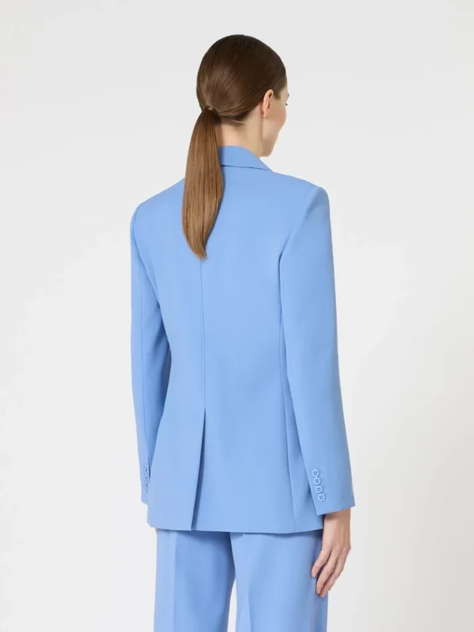 Tætsiddende blazer i uldcrepe, lyseblå Tætsiddende blazer i uldcrepe, lyseblå
