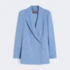 Tætsiddende blazer i uldcrepe, lyseblå Tætsiddende blazer i uldcrepe, lyseblå