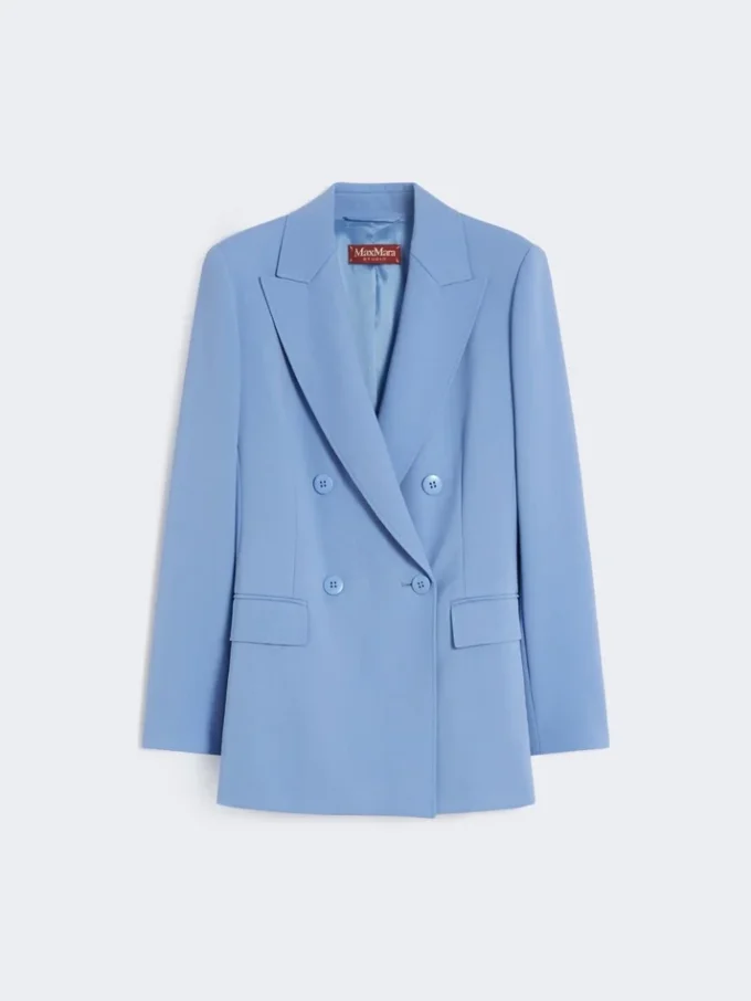Tætsiddende blazer i uldcrepe, lyseblå Tætsiddende blazer i uldcrepe, lyseblå