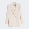 Tætsiddende blazer i uldcrepe, lyserød Tætsiddende blazer i uldcrepe, lyserød