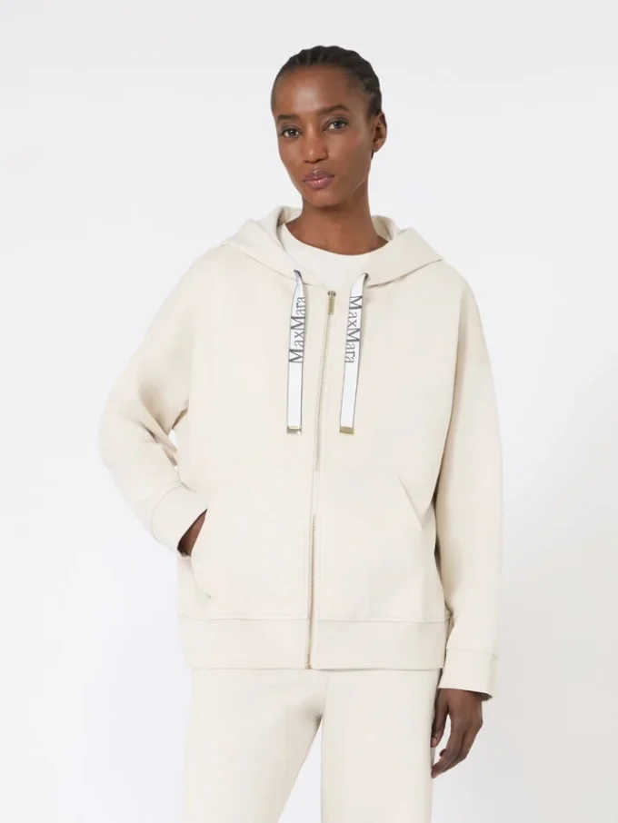 Teknisk jersey-sweatshirt med lynlås, ecru Teknisk jersey-sweatshirt med lynlås, ecru