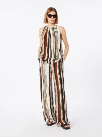 Stribede crepe de chine-bukser, murstensrød