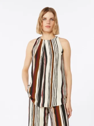 Top i trykt silkecrepe de chine, murstensrød