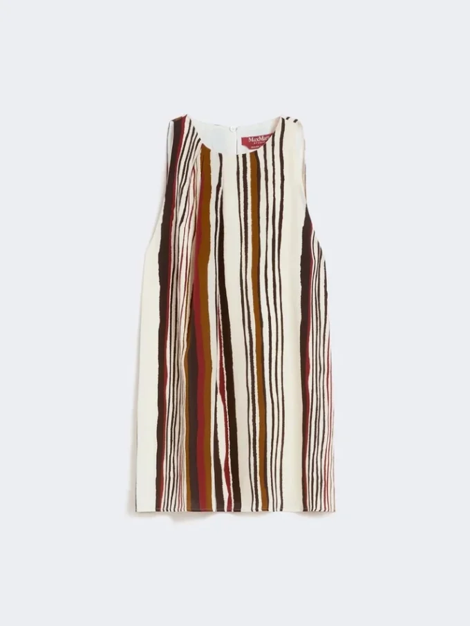 Top i trykt silkecrepe de chine, murstensrød Top i trykt silkecrepe de chine, murstensrød