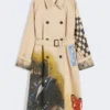Trenchcoat i mønstret vandafvisende gabardine, skin orient Trenchcoat i mønstret vandafvisende gabardine, skin orient