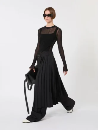Trompe l’oeil-bluse i viskose, sort