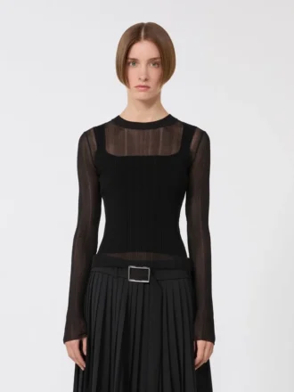 Trompe l’oeil-bluse i viskose, sort