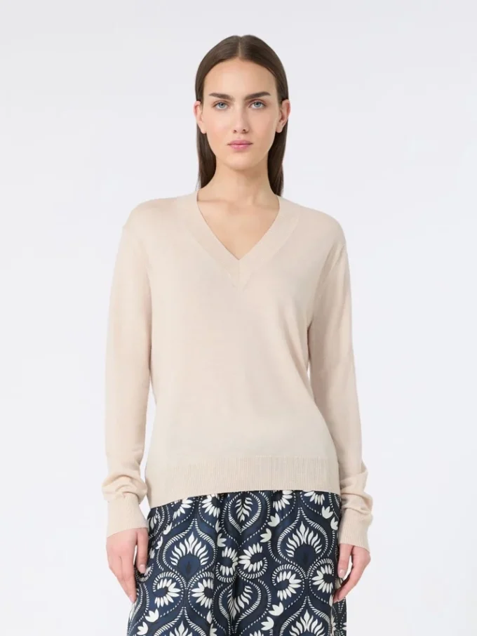 Uld- og kashmirtrøje, beige Uld- og kashmirtrøje, beige