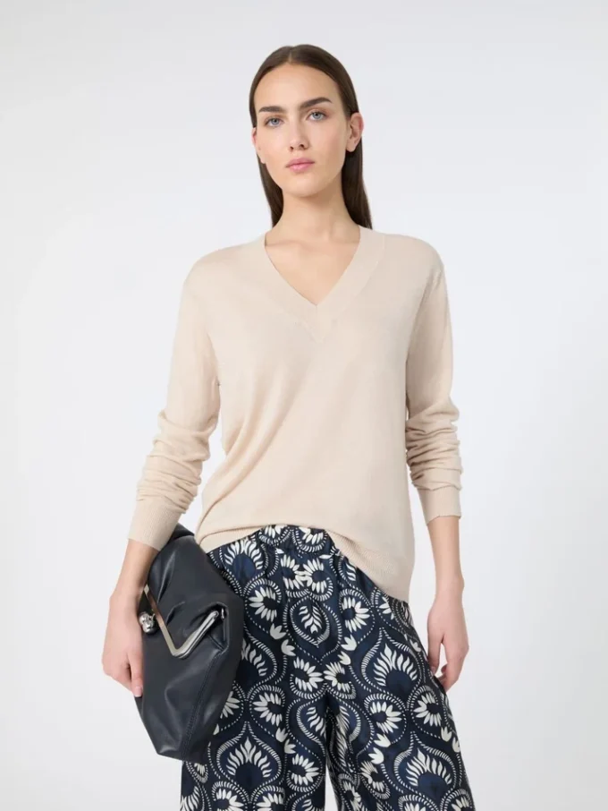 Uld- og kashmirtrøje, beige Uld- og kashmirtrøje, beige